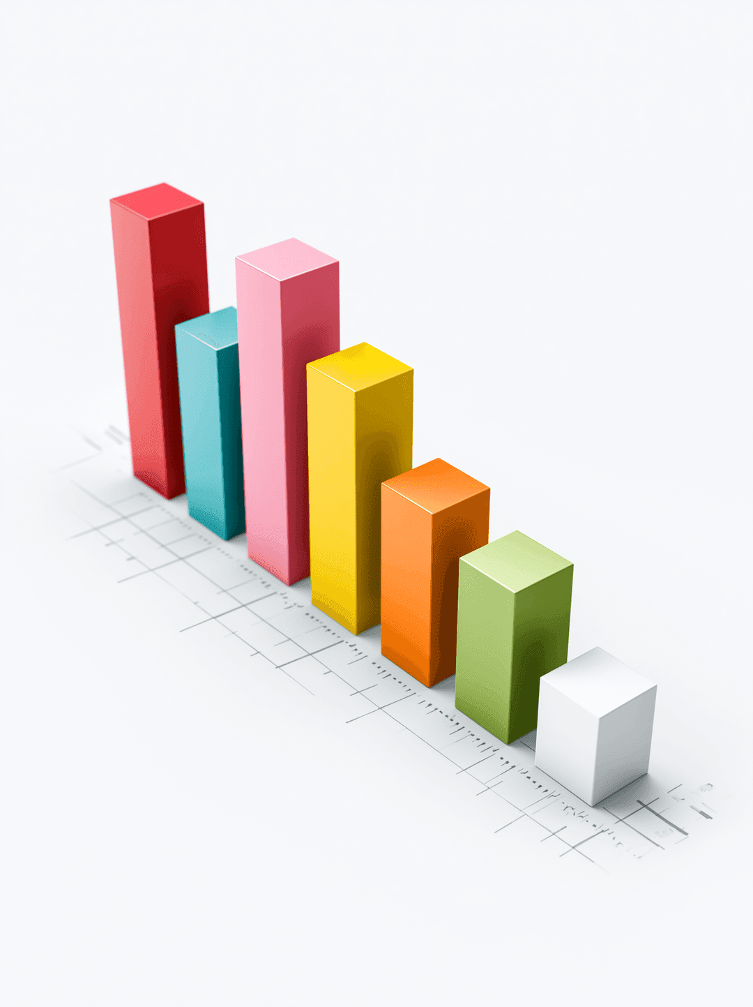 A row of coloured bars at markedly different heights, descending from left to right