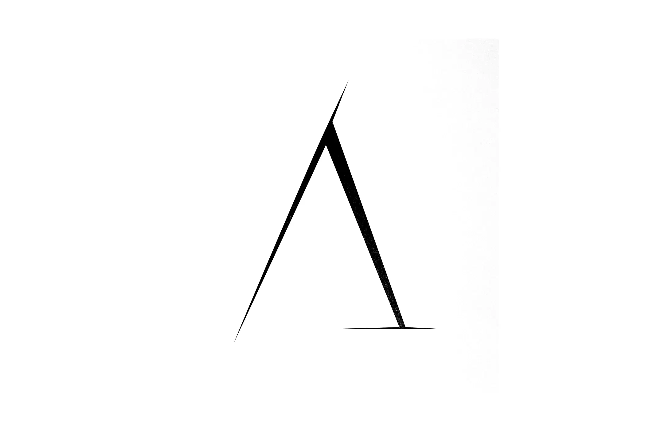 Two long strokes rising from a baseline and meeting at a single point, drawn as a narrow letter A
